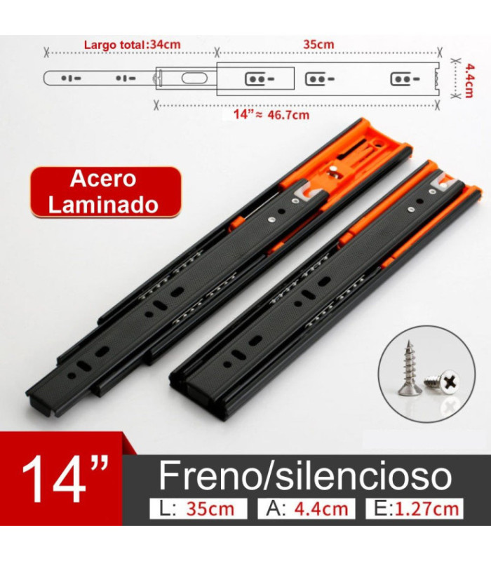 Guia telescopica de acero 35cm c/freno