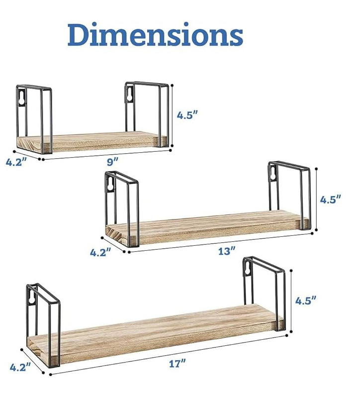JUEGO DE REPISA NEGRO PARA PARED 3PC