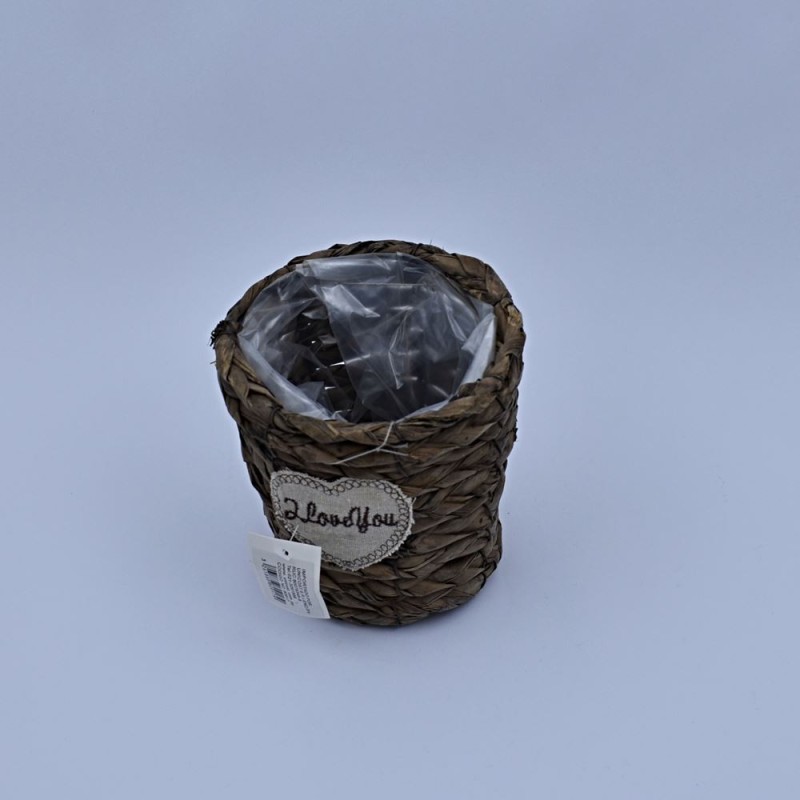Maceta decorativa de mimbre 14x14cm