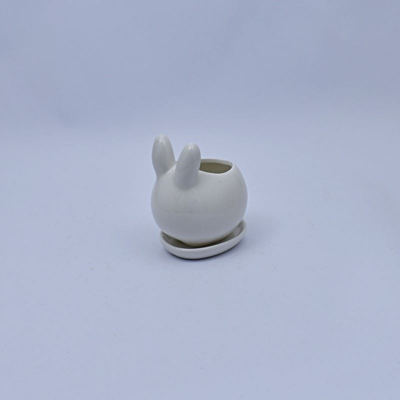 Maceta liso conejo con base 12x8cm