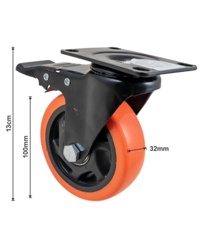 RUEDA 13CM NARANJA GIRATORIA CON FRENO