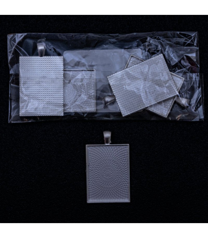 Dije rectangular plateado 38x28mm 5pc