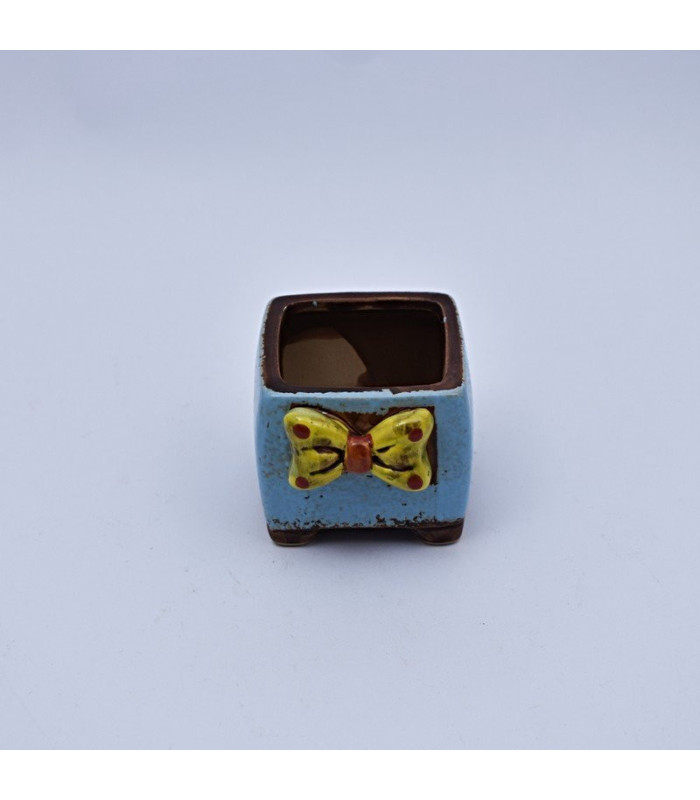 Maceta cuadrado con diseño de moño 7.5x6.5cm