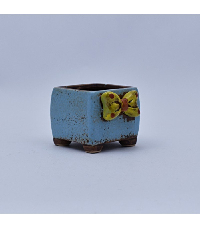 Maceta cuadrado con diseño de moño 7.5x6.5cm