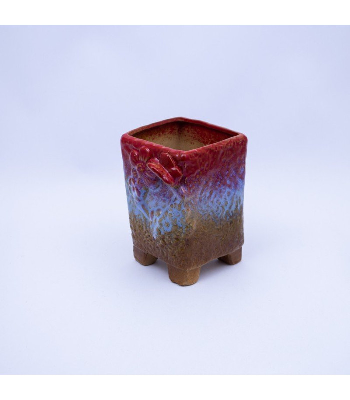 Maceta cuadrado con flores 15x10cm