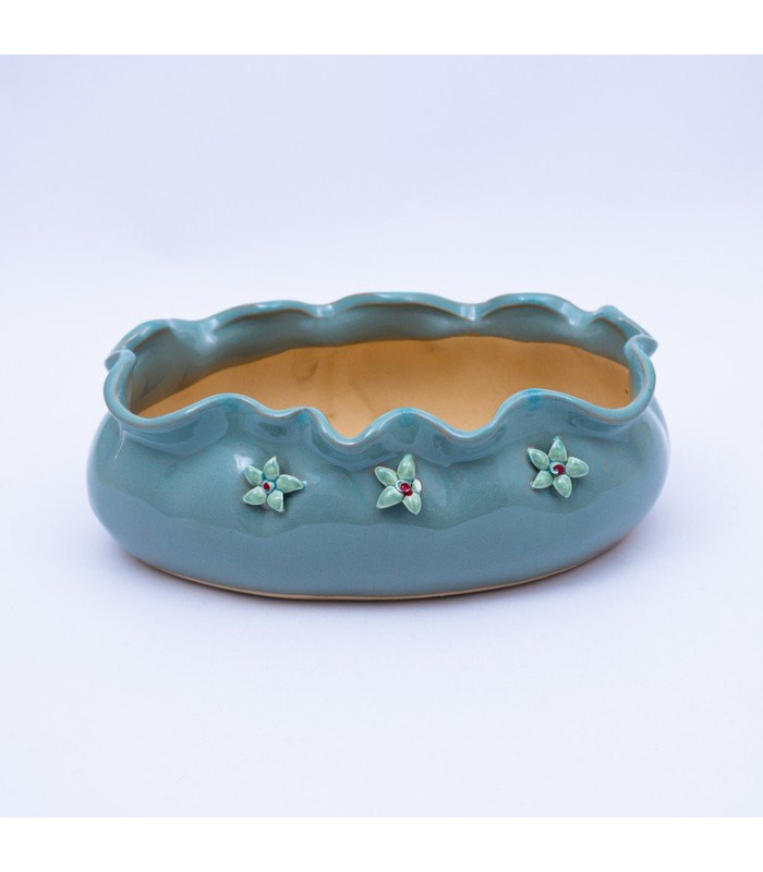 Maceta lisa con flor de relieve 18.5x13.6cm