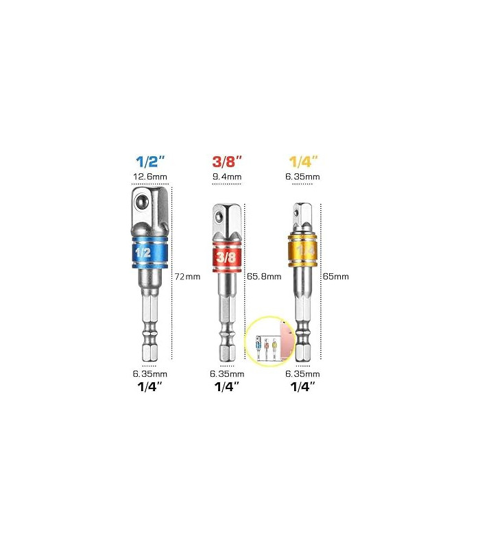 Prolongador para taladro 1/4-1/2-3/8  3pc