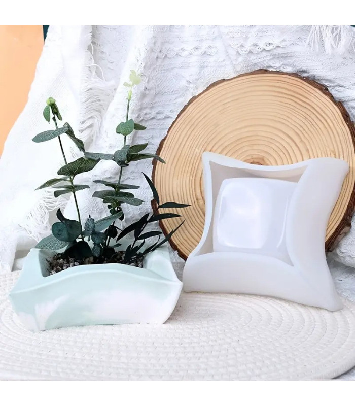 Molde de silicona pote cuadrado con ondas 150x150m