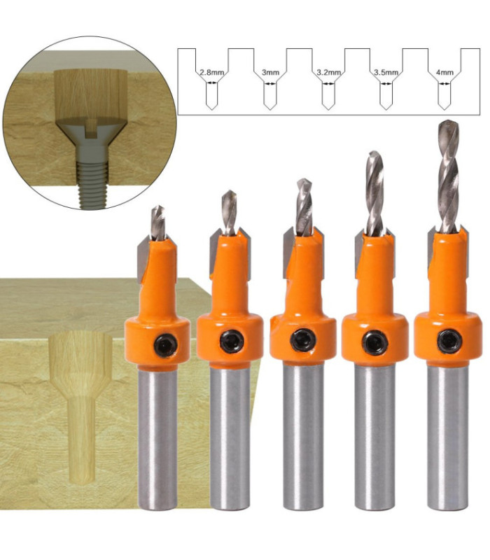 Mecha avellanadora 5pc 2.8mm a 4mm x8mm