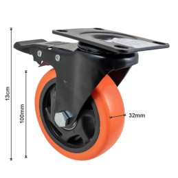 RUEDA 13CM NARANJA GIRATORIA C/FRENOS