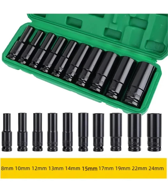 JUEGO DE TUBO IMPACTO LARGO 1/2 4-24MM 10PCS