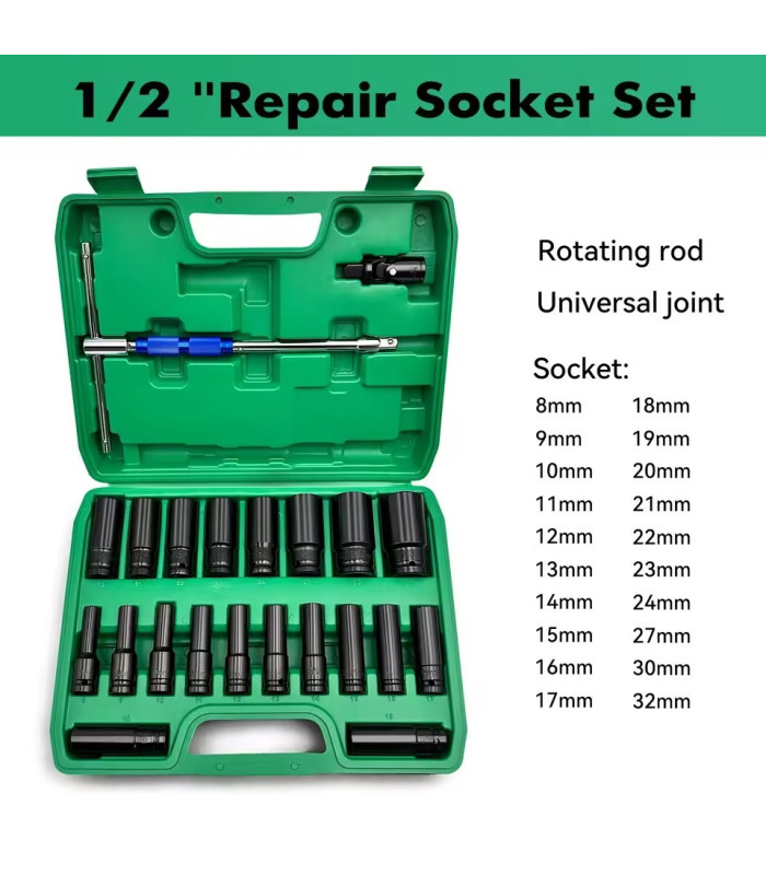 JUEGO DE TUBO DE IMPACTO 1/2 8-32 78MM 22PCS