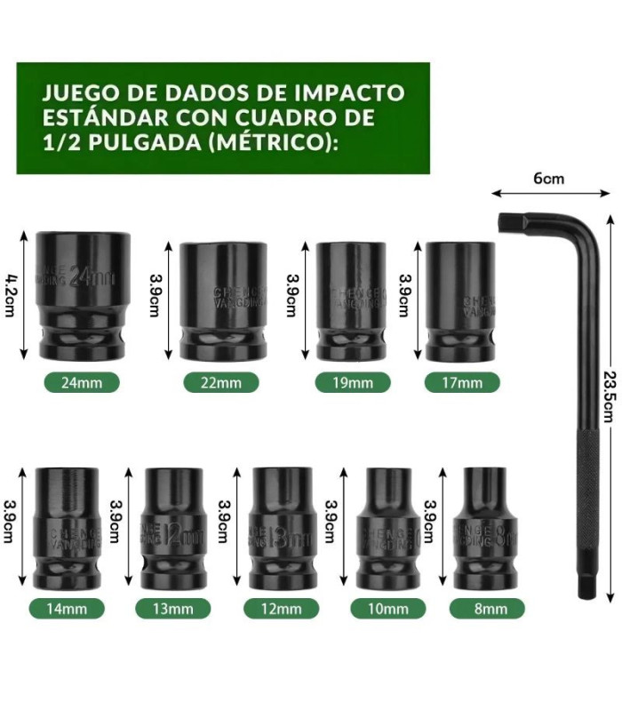 JUEGO TUBO DE IMPACTO 1/2 8-24 38MM 10PCS