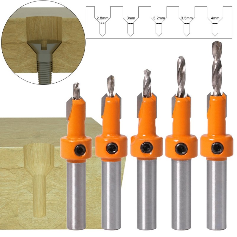 Mecha avellanadora 5pc 2.8mm a 4mm x8mm