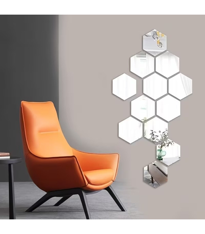 ESPEJO ADHESIVO HEXAGONAL 12.6x11x6.3CM 12PCS