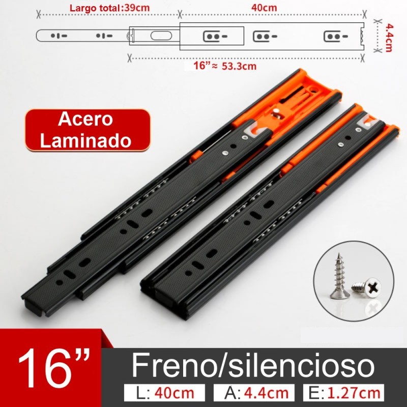 Guia telescopica de acero 40cm c/freno